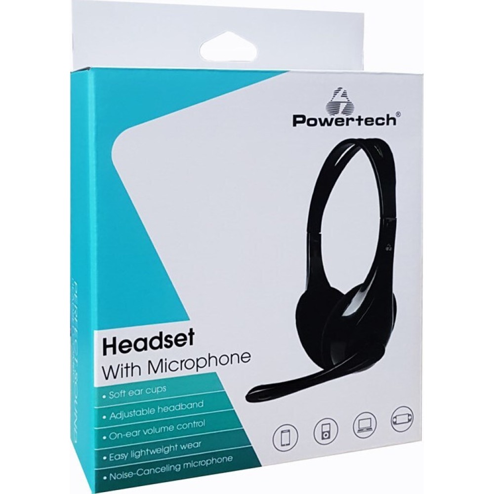 POWERTECH Headphones με μικρόφωνο PT-734 105dB, 40mm, 3.5mm, 1.8m, μαύρο