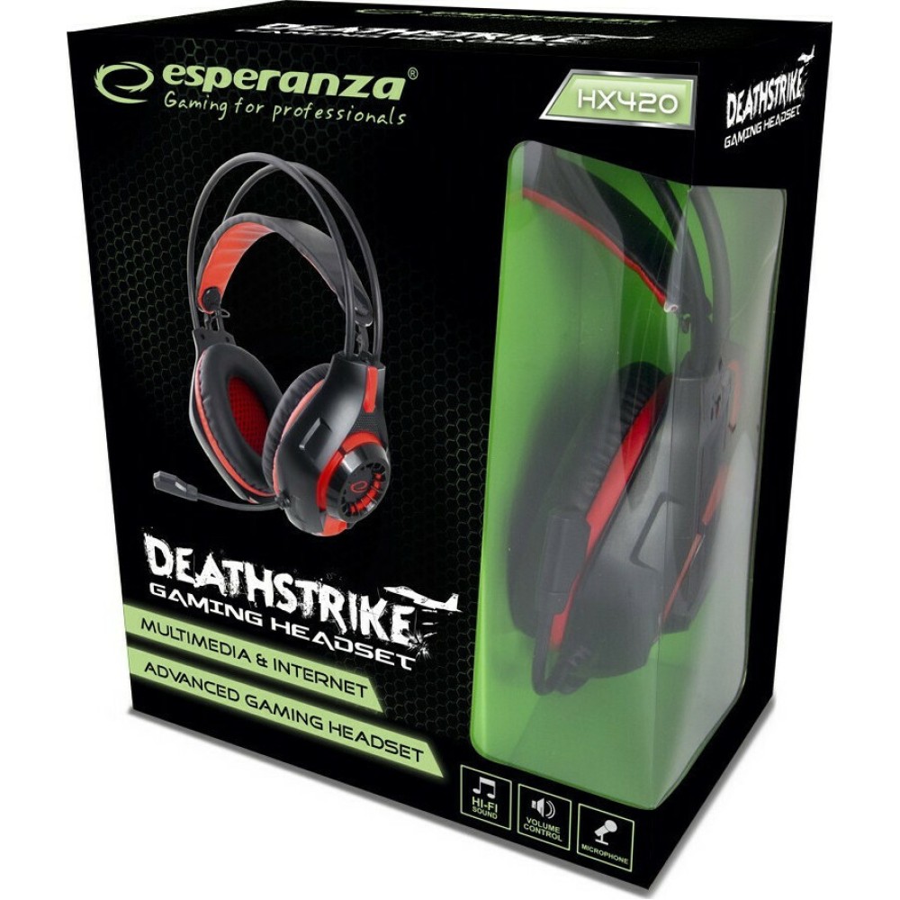 Esperanza Deathstrike Over Ear Gaming Headset με σύνδεση 3.5mm Black/Red (EGH420R) (ESPEGH420R)
