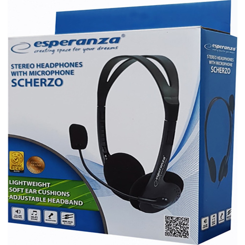 ESPERANZA Headphones με μικρόφωνο Scherzo EH102, 2x 3.5mm, 2.5m, μαύρα