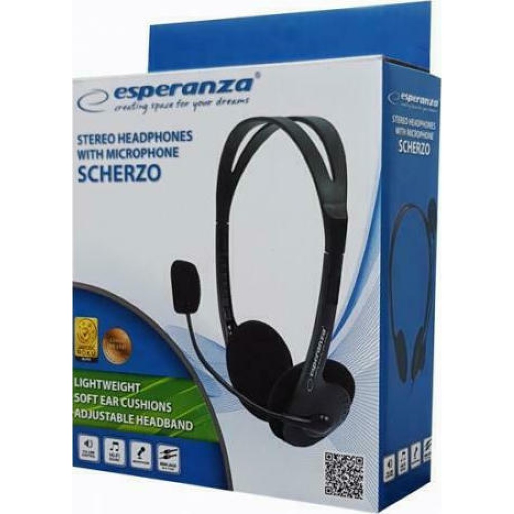 ESPERANZA Headphones με μικρόφωνο Scherzo EH102, 2x 3.5mm, 2.5m, μαύρα