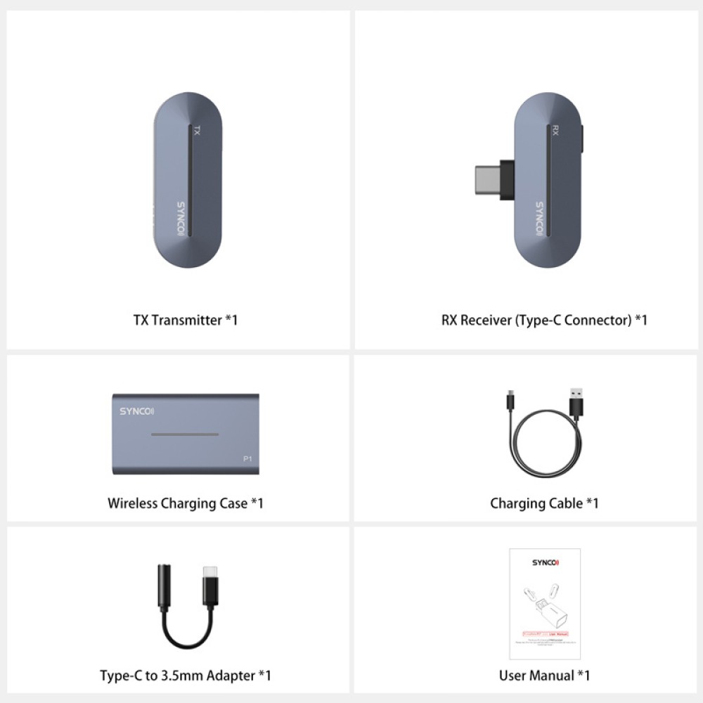 SYNCO ασύρματο μικρόφωνο Wmic-T1, ενσωματωμένο clip-on, UHF, γκρι