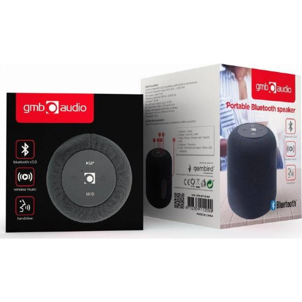 Gembird Bluetooth Speaker Ηχείο Bluetooth 5W με Ραδιόφωνο και Διάρκεια Μπαταρίας έως 2 ώρες Μαύρο (SPK-BT-15-BK) (GEMSPK-BT-15-BK)