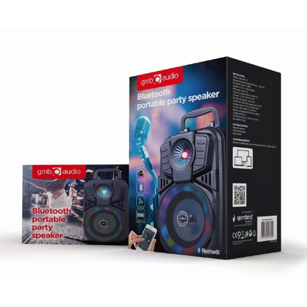 Gembird Ηχείο με λειτουργία Karaoke Portable Party σε Μαύρο Χρώμα (SPK-BT-LED-01) (GEMSPK-BT-LED-01)