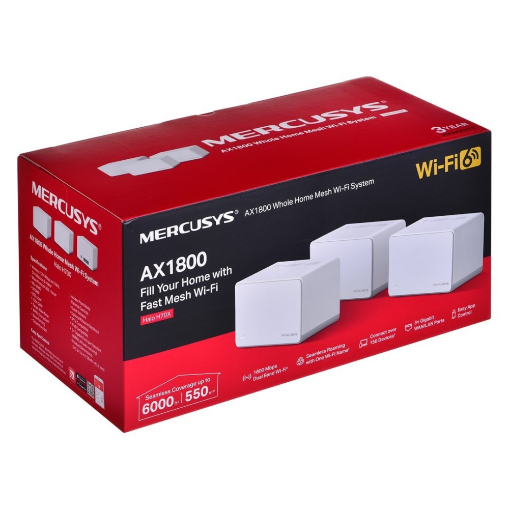 MERCUSYS Mesh Wi-Fi 6 System Halo H70X, 1.8Gbps Dual Band, 3τμχ, V. 1.20