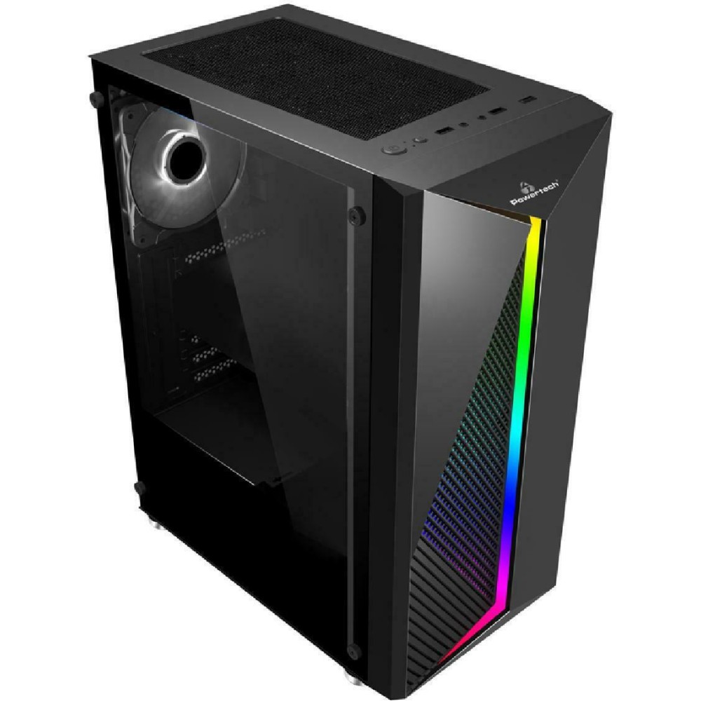 POWERTECH Gaming case PT-848, tempered glass, 80mm fan, PSU 500W PT-864