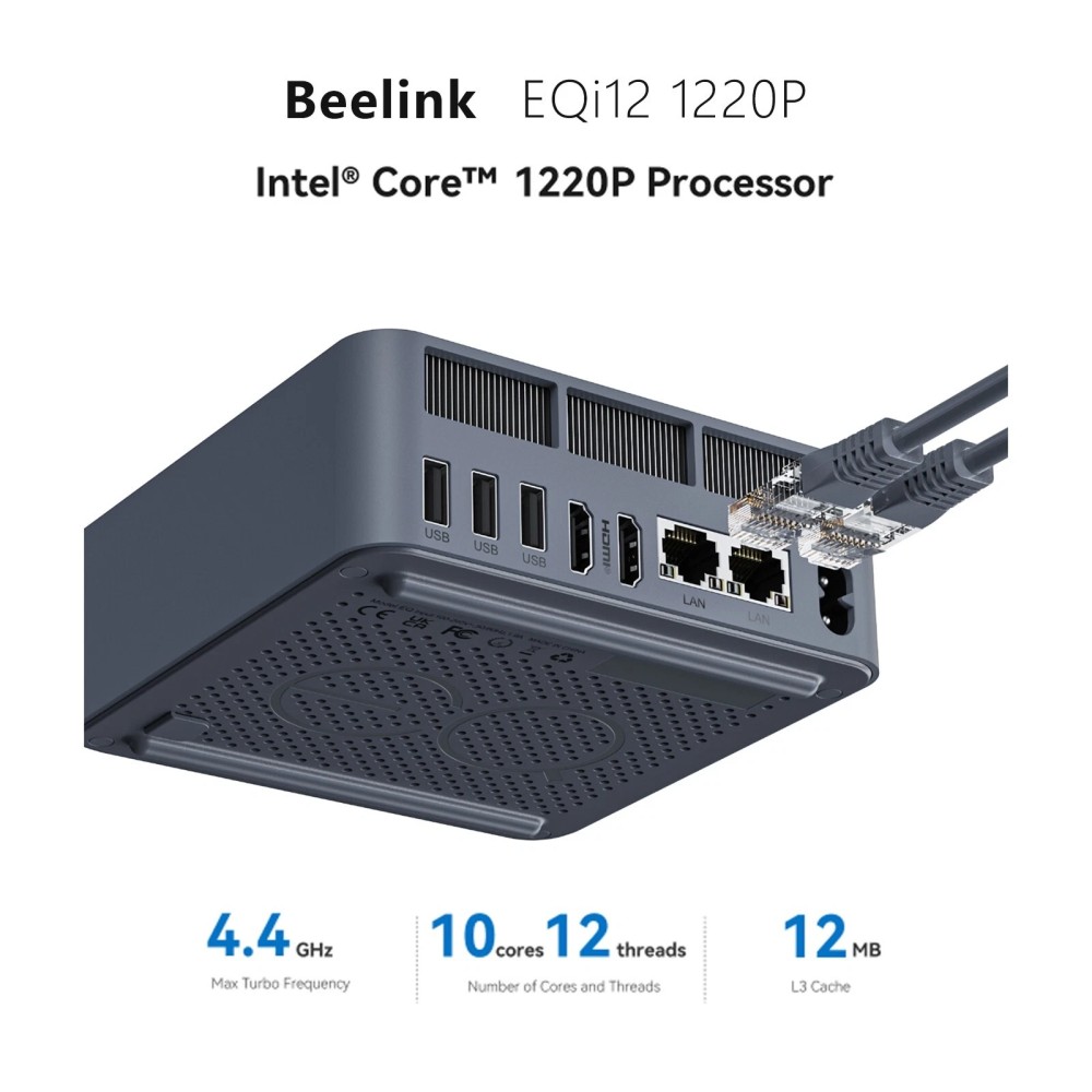 BEELINK mini PC EQi12, Intel i3-1220P, 24GB, 500GB M.2, Windows 11 Pro