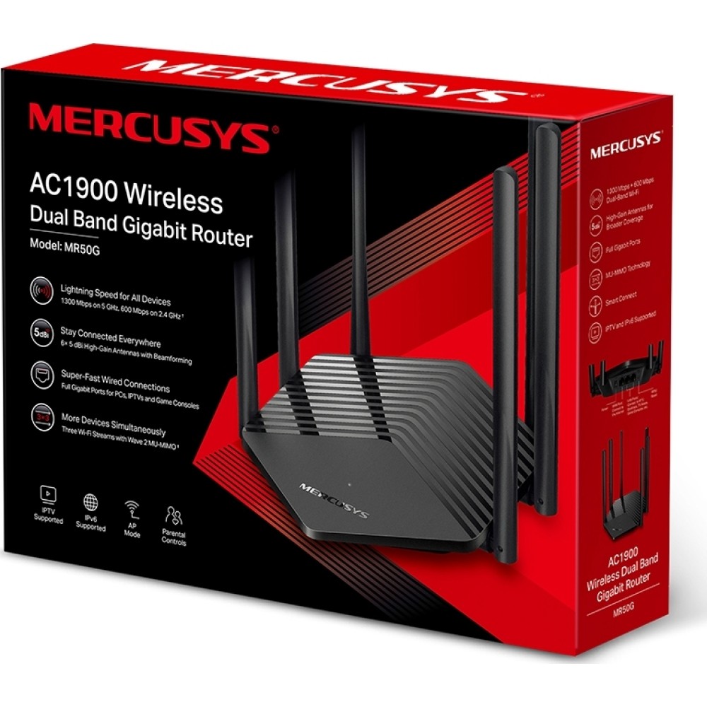 MERCUSYS Gigabit Router MR50G, WiFi 1900Mbps AC1900, Dual Band, Ver. 1.0