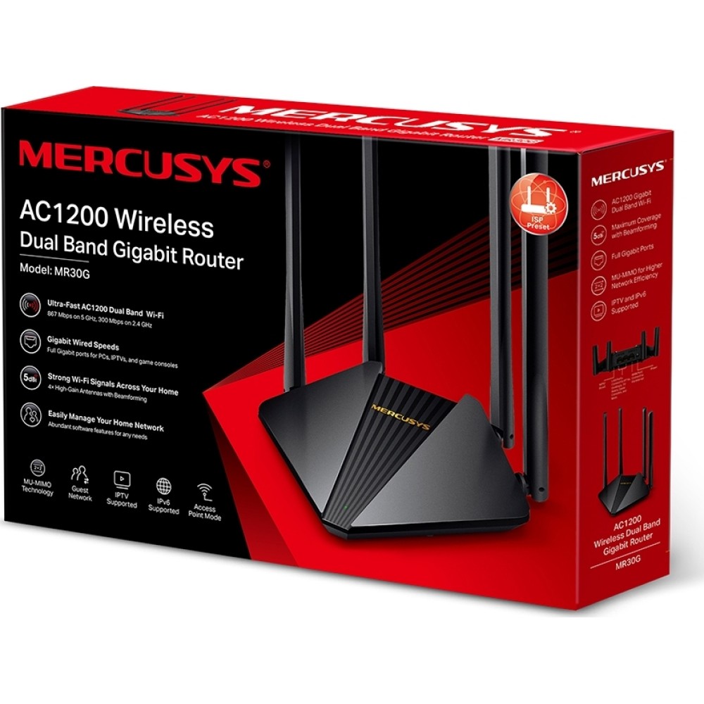 MERCUSYS wireless Gigabit router MR30G, Wi-Fi 1200Mbps AC1200, Ver. 1.0