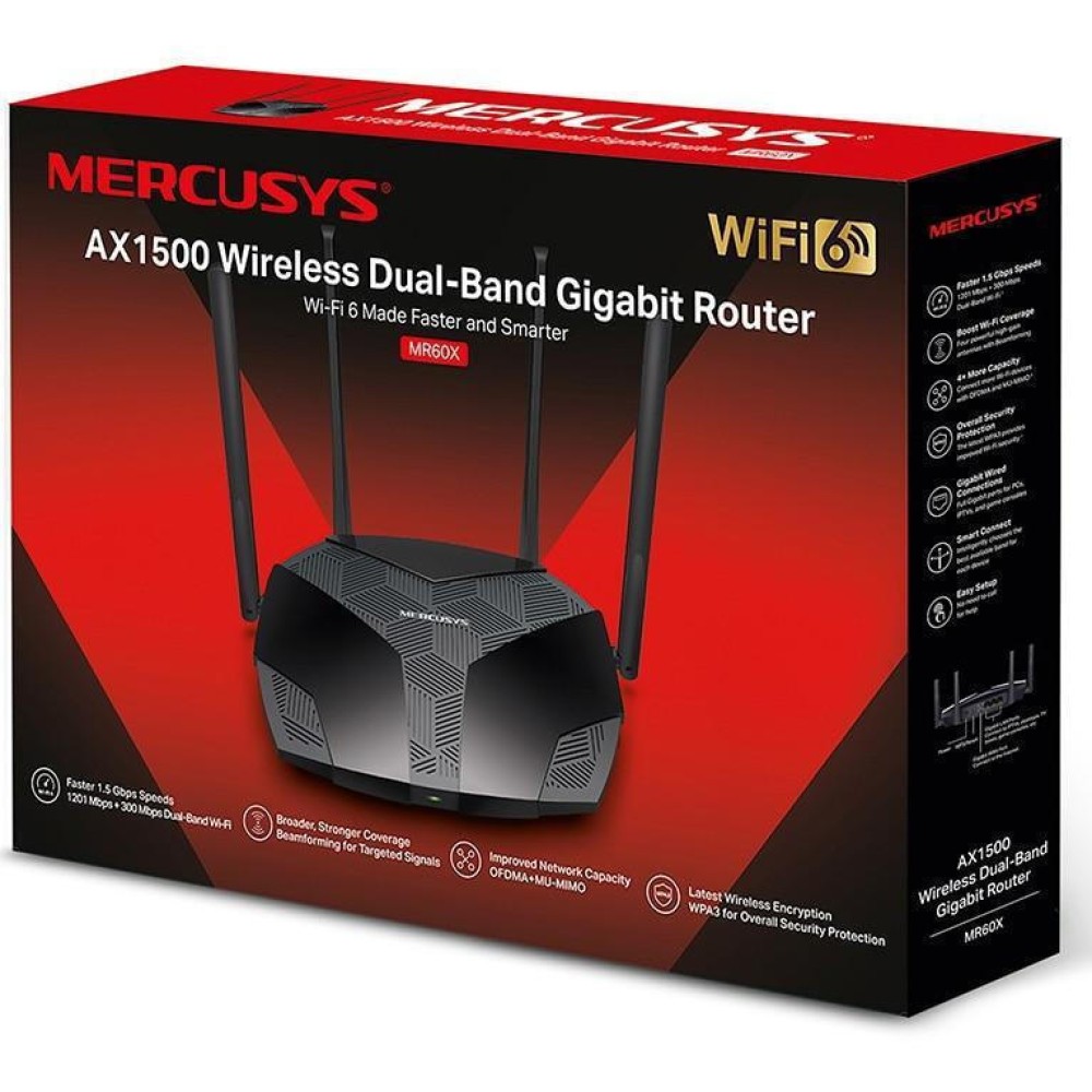MERCUSYS router MR60X, Wi-Fi 6, 1500Mbps AX1500, Dual Band, Ver. 2.0