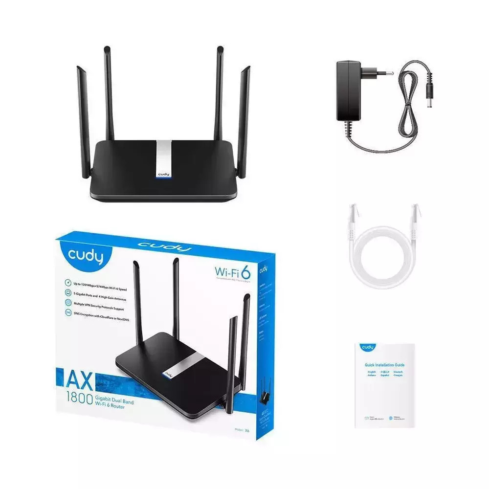 CUDY Wi-Fi 6 mesh router X6, AX1800 1800Mbps, 5x Ethernet ports