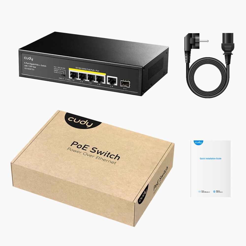 CUDY PoE+ switch GS1005PTS1, 5-port PoE+, 1x SFP, 120W, V1.0