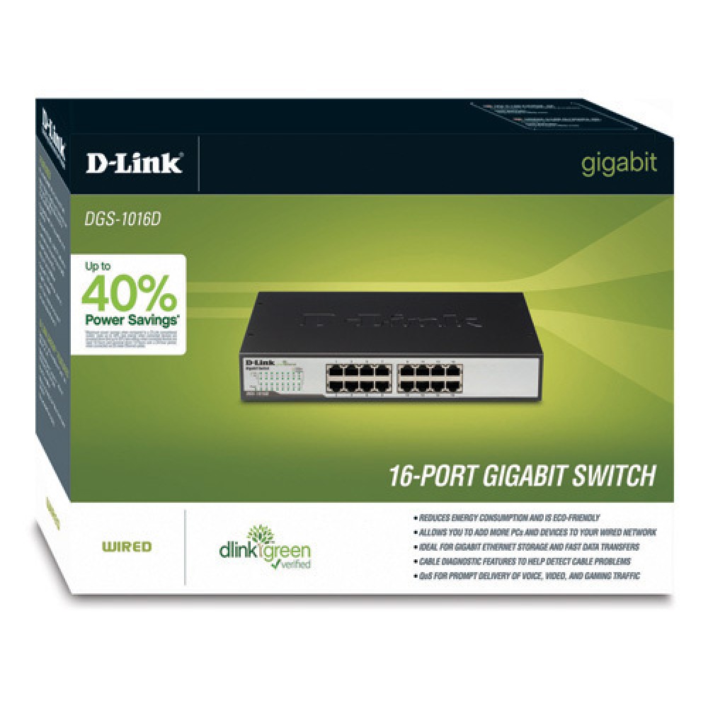 D-Link 16-Port Gigabit Unmanaged Desktop Switch (DGS-1016D)