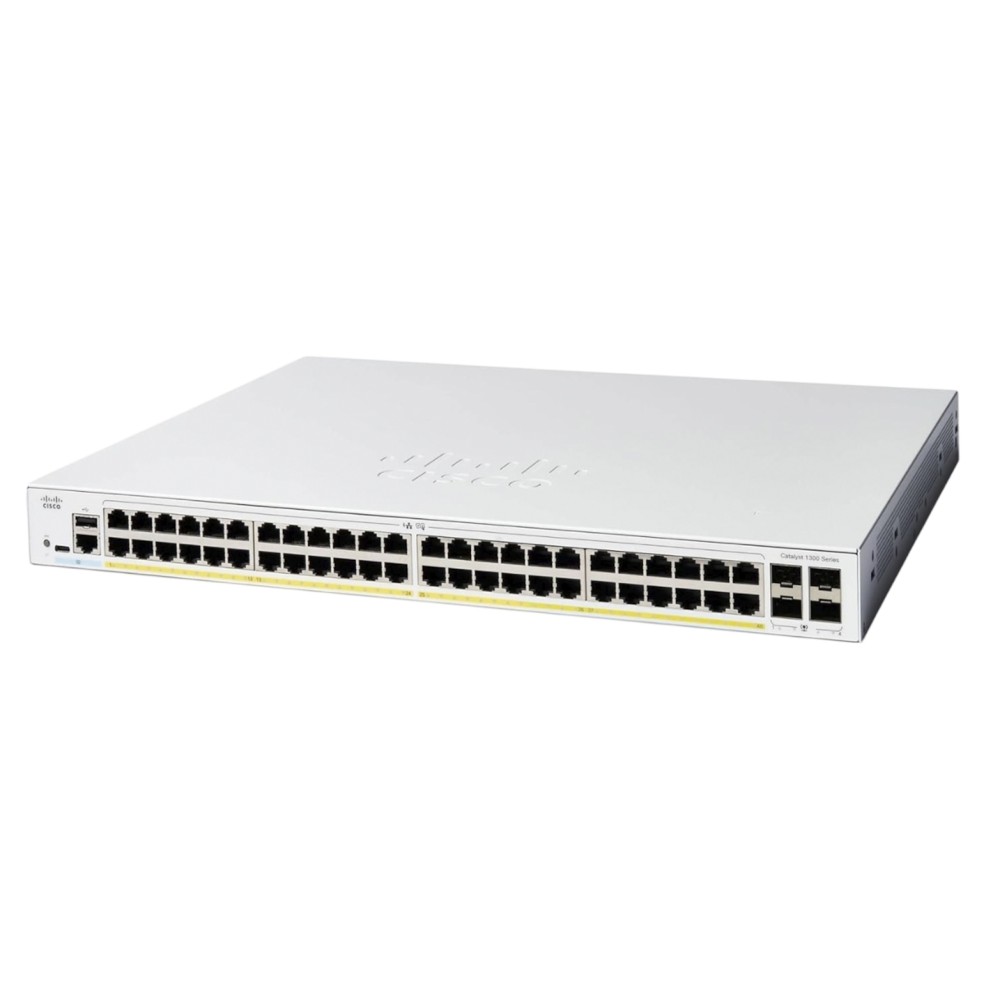Cisco Catalyst 1300-48P-4G Managed Switch, 48 Port GE, PoE, 4x1GE SFP, Limited Lifetime Protection (C1300-48P-4G)